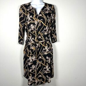 Joseph Ribkoff Sheath Dress Womens Sz 6 Black Chain Link Belted Office Career